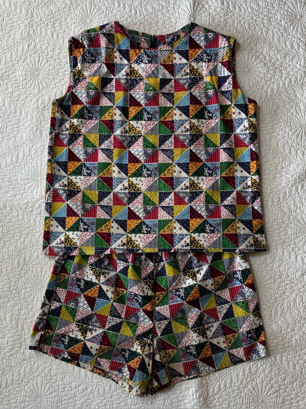 Vintage 1960s Patchwork Print Sleeveless Top and Shorts Set / S